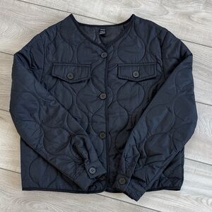 Ranlege Black Quilted Women's Round Neck Lightweight Jacket, size small